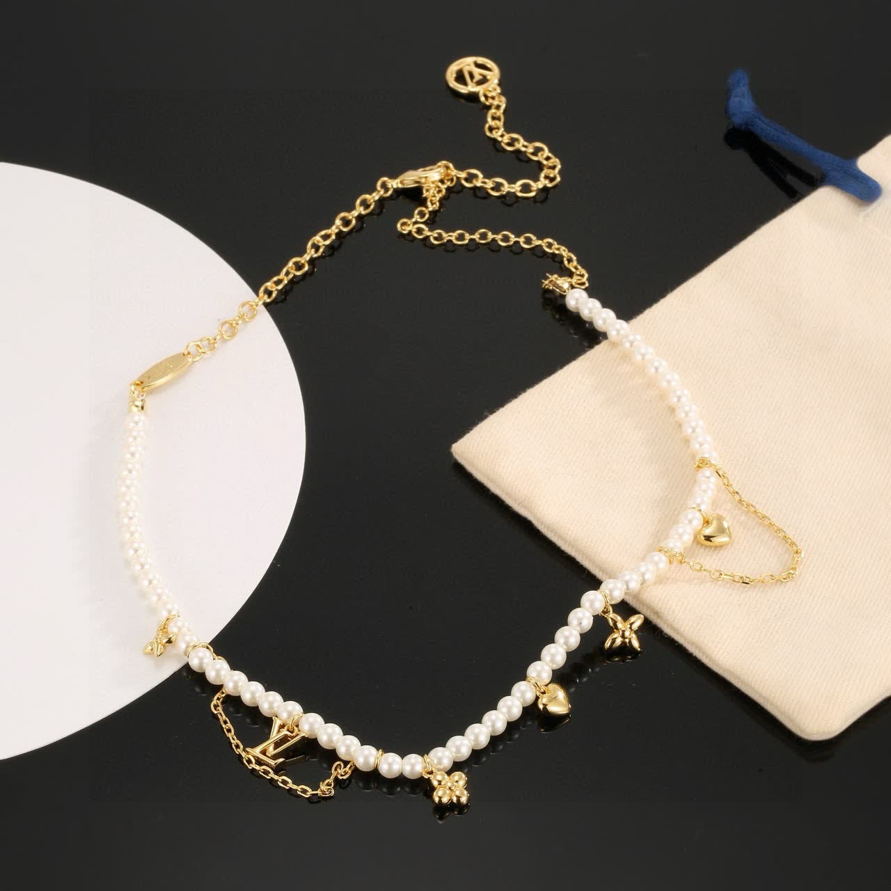 Louis Vuitton Pearl and Gold Charm Necklace